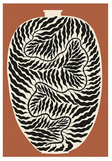 Decorative item with black and white zebra pattern on a brown background